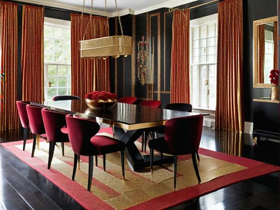 Elegant red black gold dining area