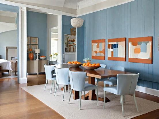 Teal orange dining room decor