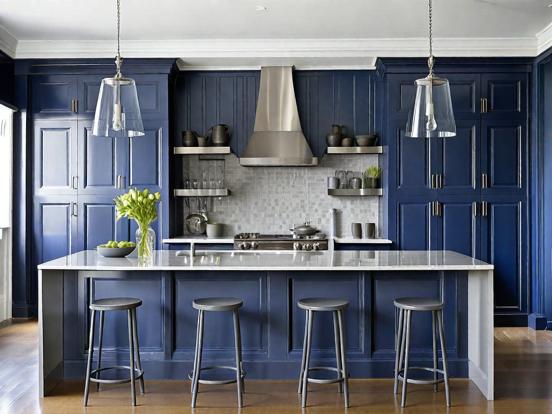 Luxury blue kitchen island