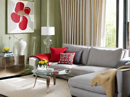 Red green living room decor