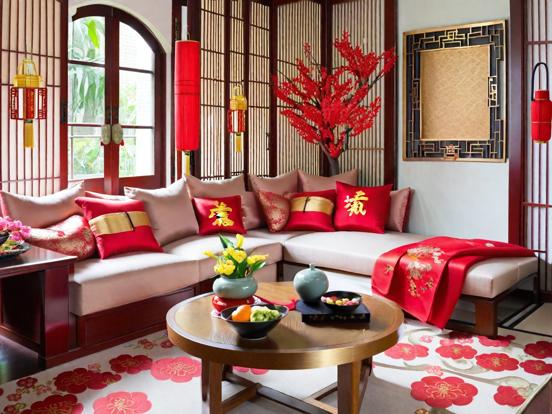 Living room with Asian decor