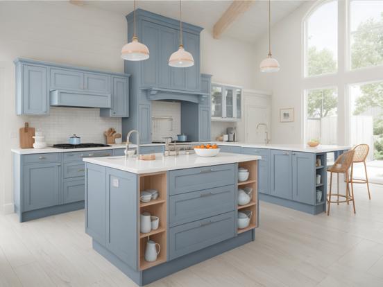 Blue silver kitchen island window