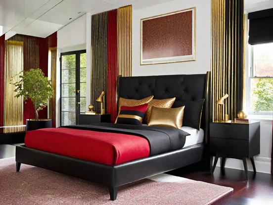 Luxurious red black gold bedroom