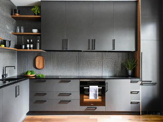 black and grey kitchen