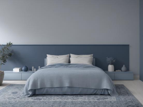 Blue grey bed plant minimalist