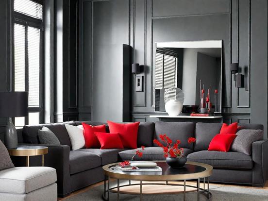 Red black gray living room