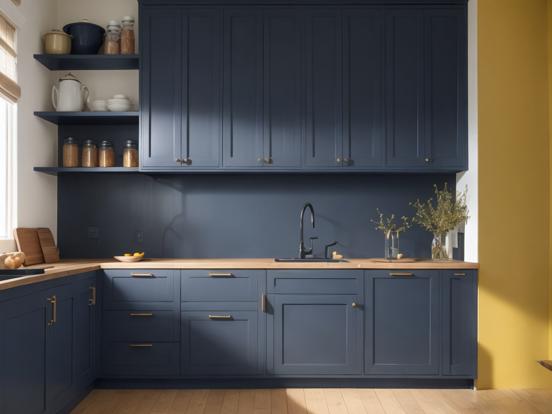 Blue gold kitchen closeup