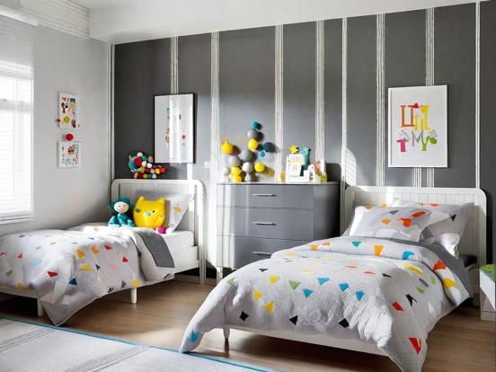 Two beds in grey kids room