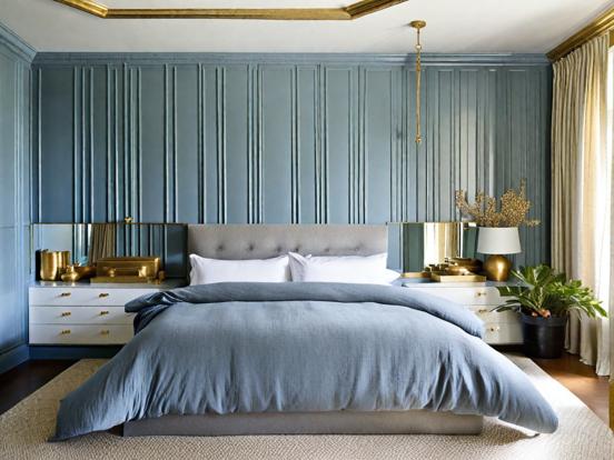 Blue gold bedroom decor