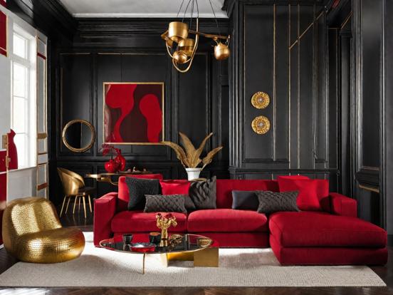 Red gold living room closeup