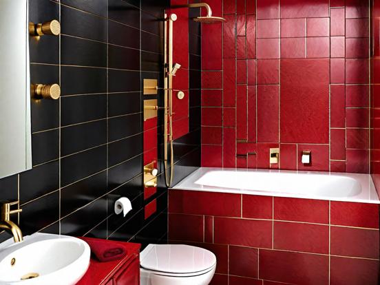 Red gold black bathroom decor