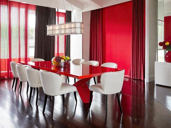 Red dining room closeup