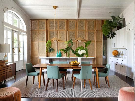 Maximalist green dining room