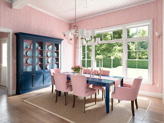 Pink blue dining room decor