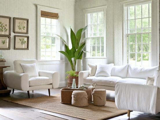 Serene white living room decor