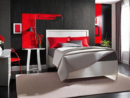 Red black white bedroom decor