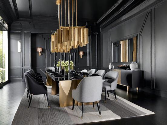 Dark dining room with Onyx table