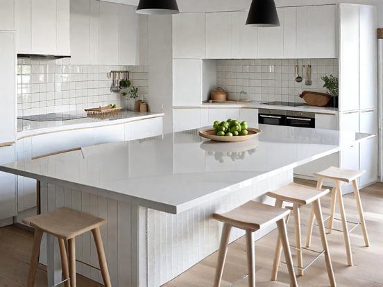 Large white kitchen island counter