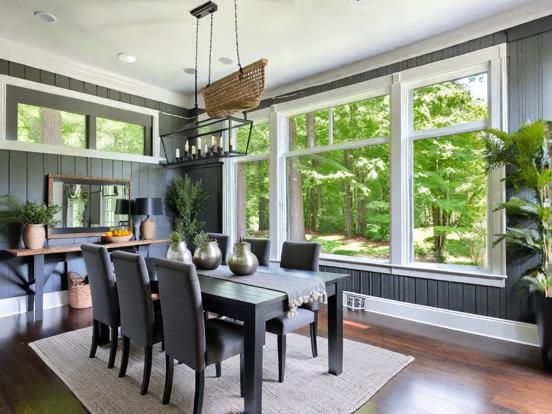 Dining room with large windows