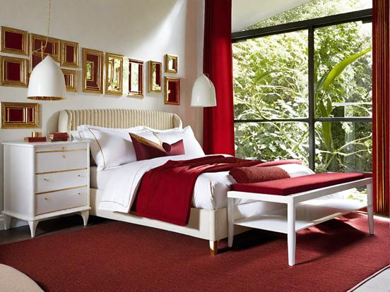 Red white serene bedroom decor