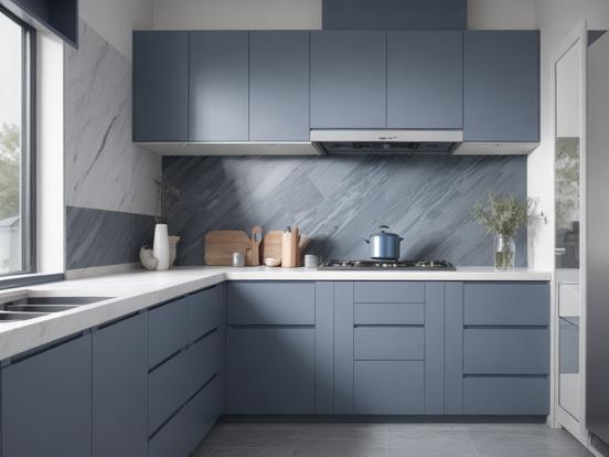 Closeup luxury kitchen blue grey