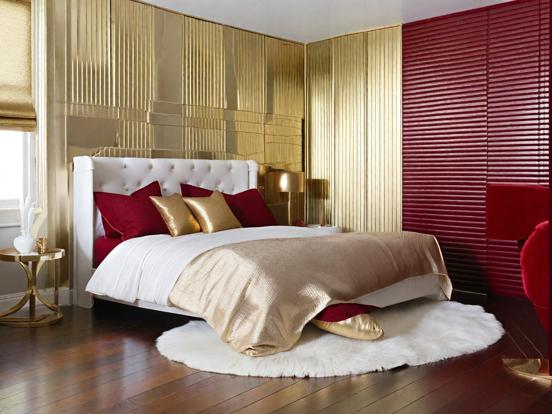 Luxurious red gold bedroom decor