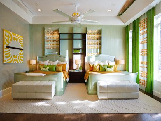 Tropical twin bed bedroom