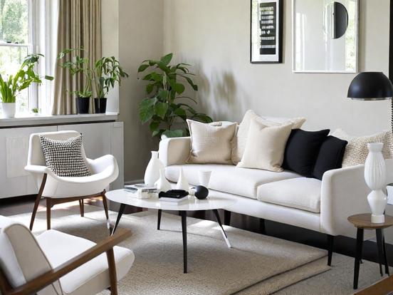 White couch living room design