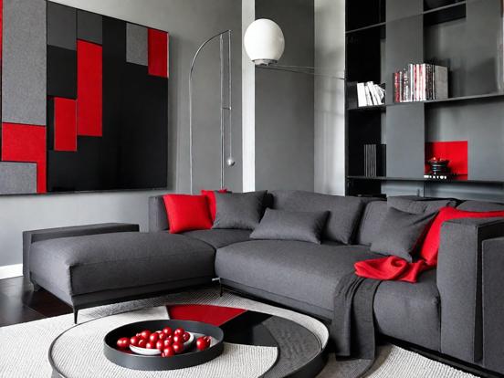 Red gray living room decor