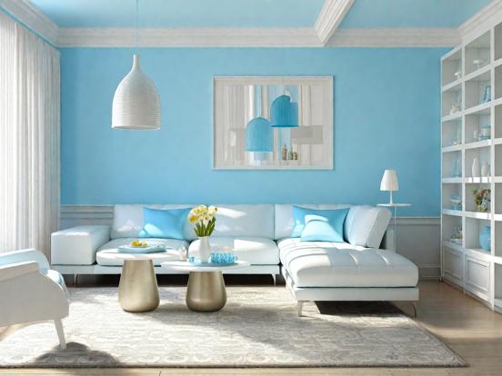 Bright blue living room decor