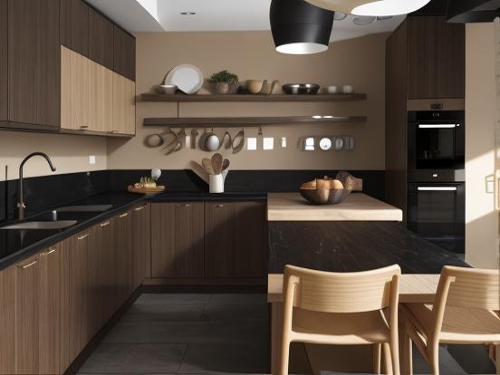 Luxury wood kitchen 3D render