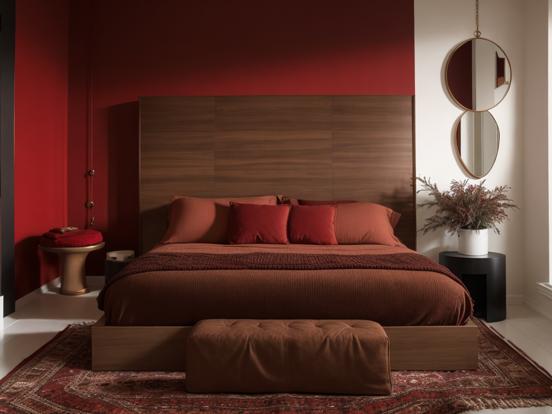 Serene red accented bedroom