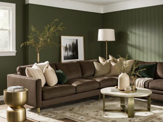 Cozy green-brown living room