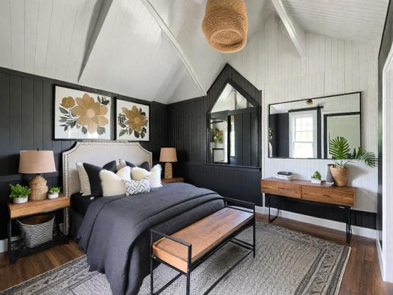 black boho guest room