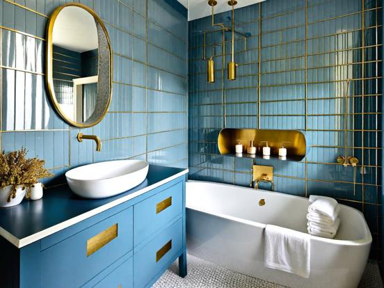 Blue gold bathroom design