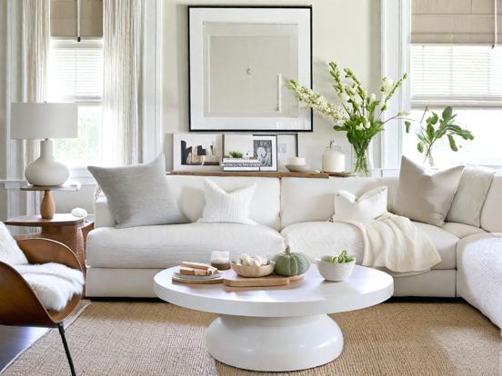 White L-shaped couch living room