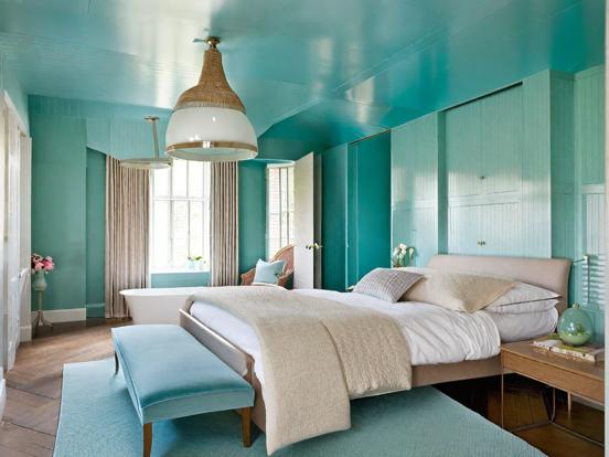 Teal bedroom with decor