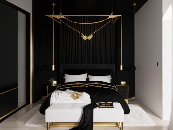 Black gold canopy bed decor