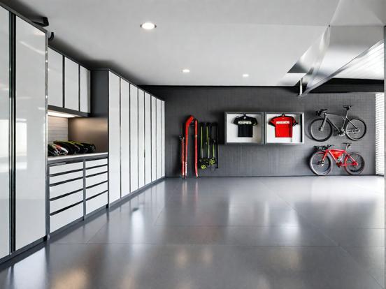 Garage with bikes and sleek design