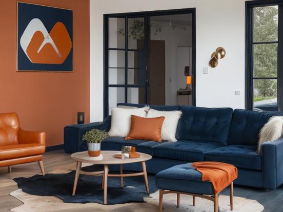 Bright teal orange living room