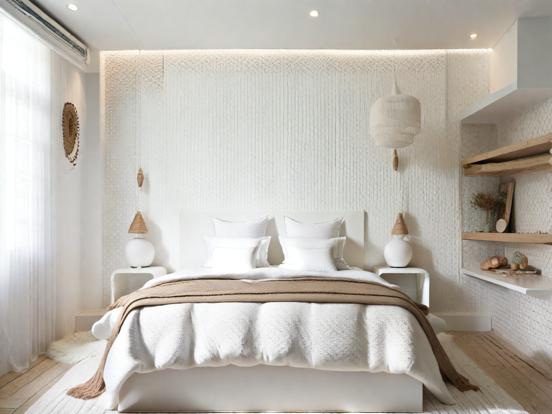 White bed in serene cream room