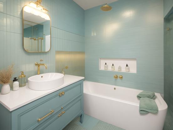 Blue gold bathroom vanity tub