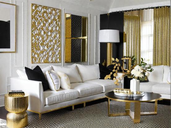 Lux white couch gold decor