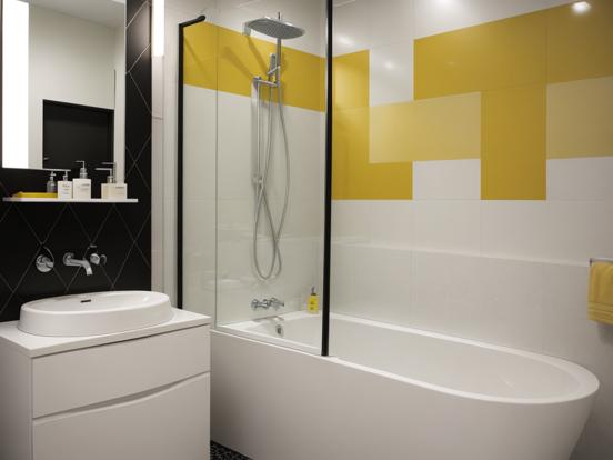 Yellow white Mondrian bath