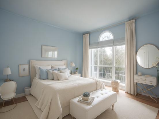 Blue white bedroom with decor