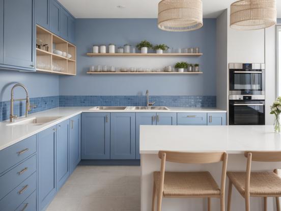 Blue white kitchen closeup