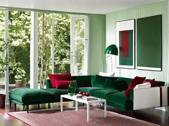 Vibrant green red living room