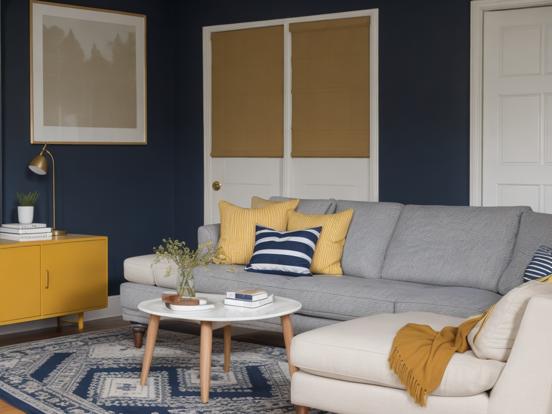 Blue gold living room decor