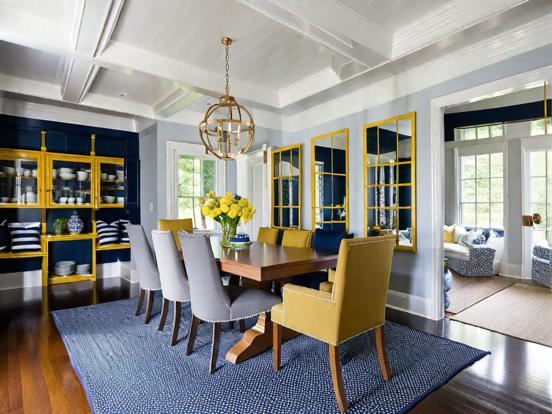 Blue yellow themed dining room