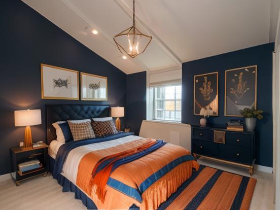 dark blue guest room